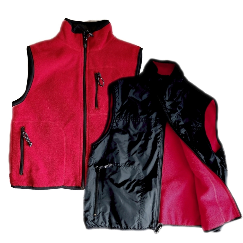 Free Country Womens Reversible Red Fleece/Black Zip Vest Size S - Picture 1 of 8